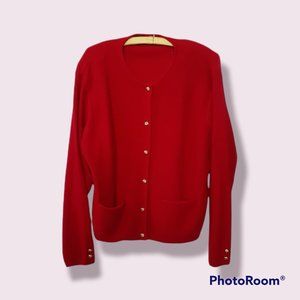 Karen Scott 100 % Wool Cardigan Sweater Size L Red